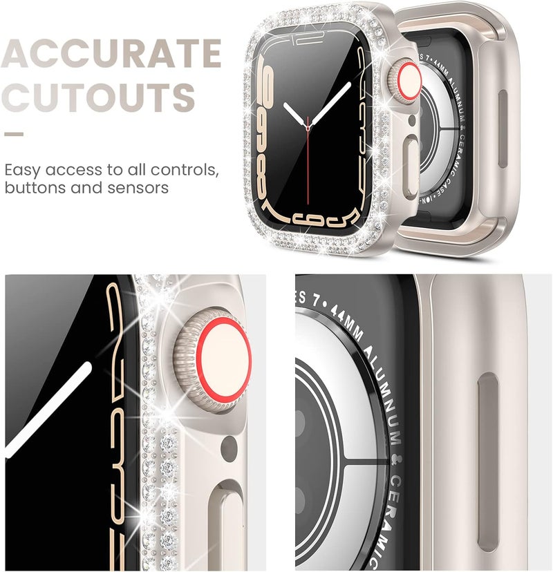 Tensea [3pcs for Apple Watch Screen Protector Case 41mm Series 9/8/7 Accessories, iWatch Hard PC Diamond Bumper Case Built-in Tempered Glass Film, Protective Bling Face Cover for Women, 41 mm - Image 5